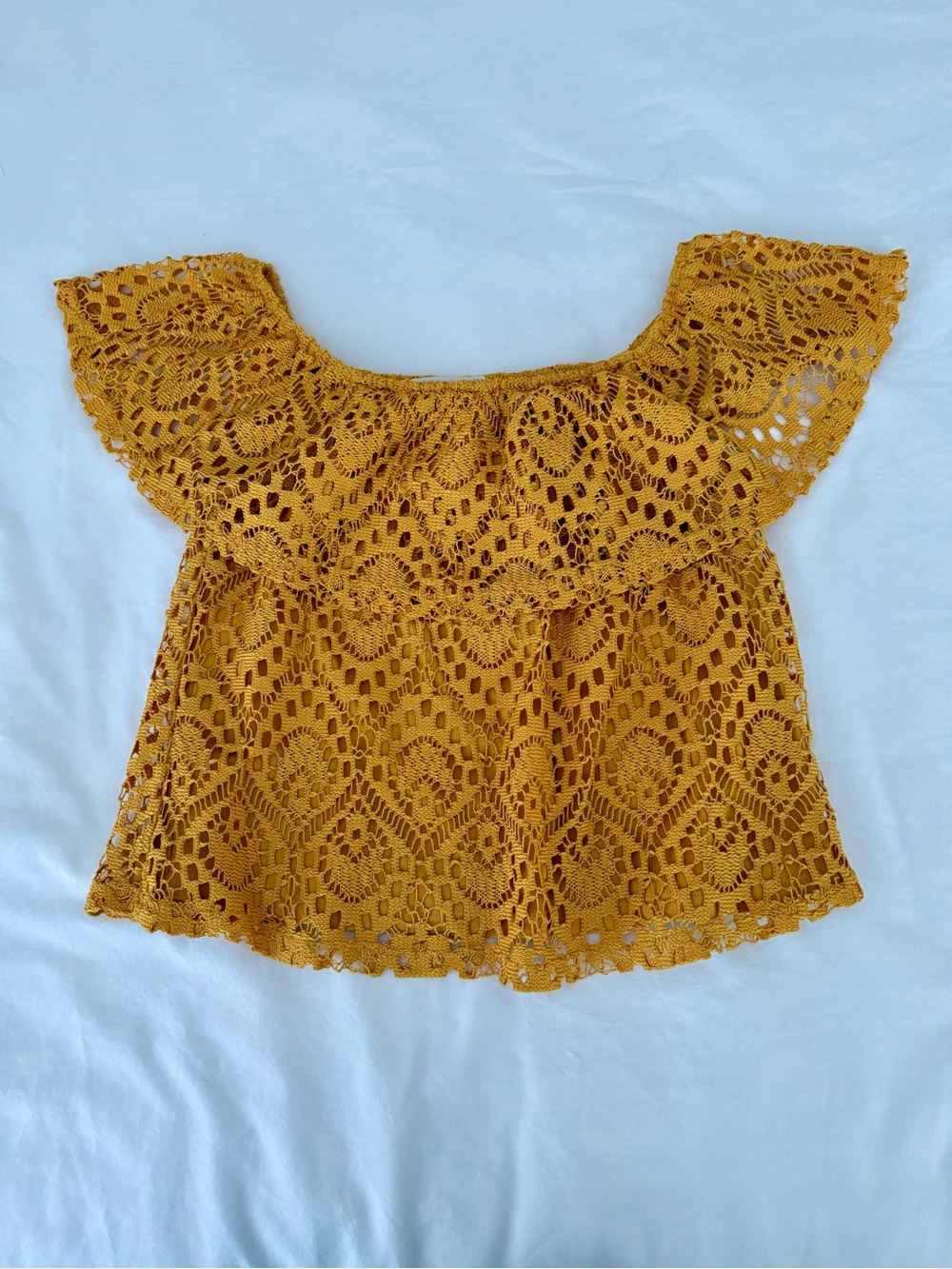 No Comment Goldenrod Crochet Lace Off Shoulder Boho Top Size S Cottagecore Fall